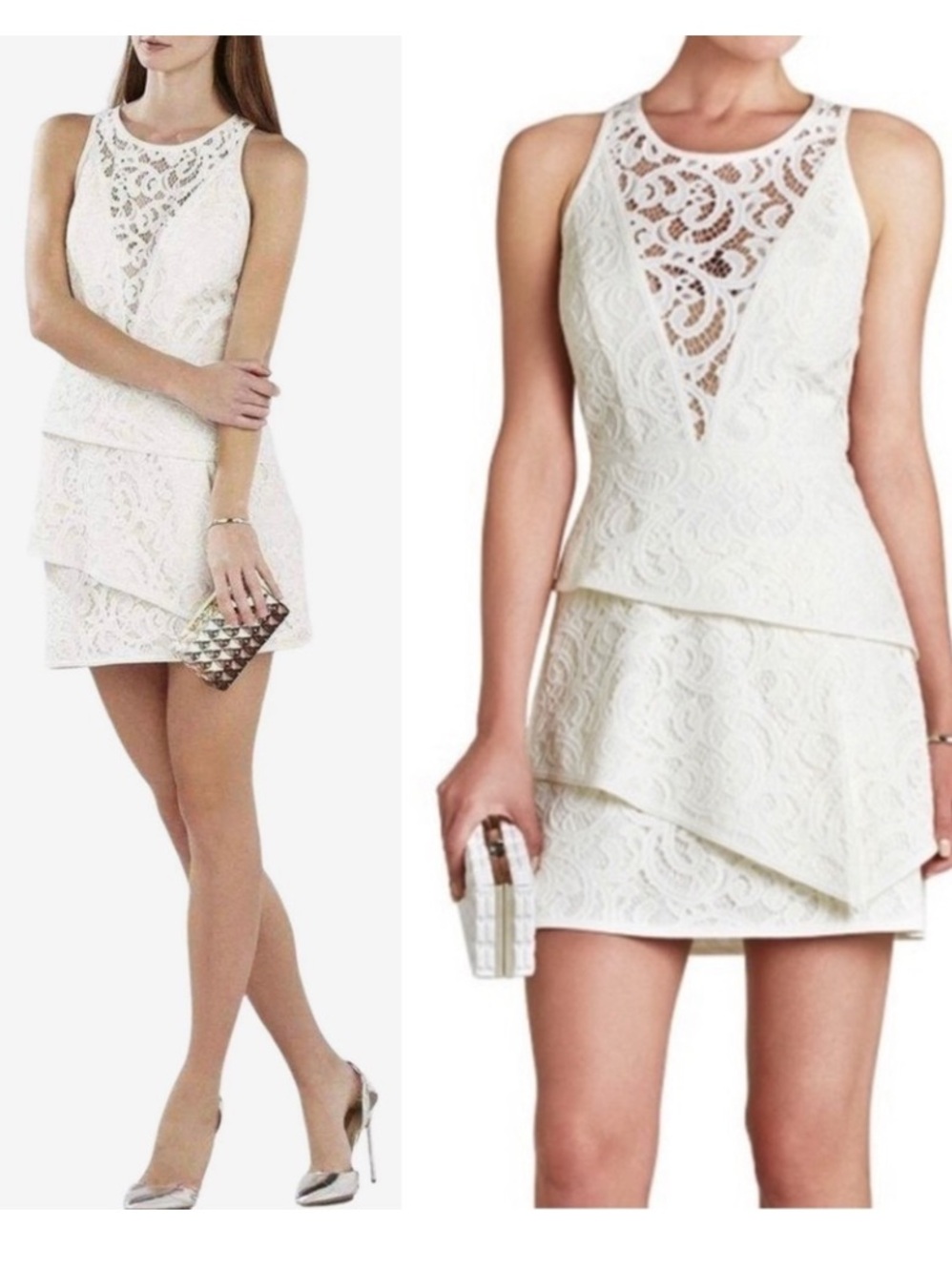 NEW BCBGMAXAZRIA Layered Lace Cocktail Dress White Mini Dress Wedding events